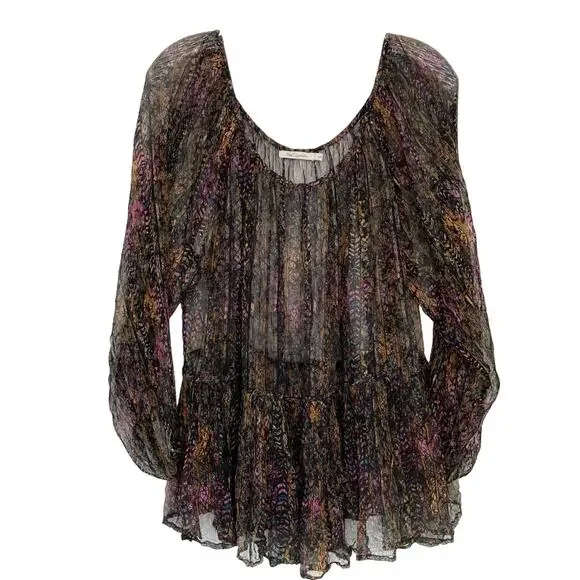 NWOT MES DEMOISELLES Top 40~M Chiffon Sheer Crinkle A-Line Tiered Multi”Katarina - Picture 3 of 6